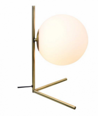 IC TABLE LAMP - BRASS BODY FRAME WITH WHITE SHADE 200MM